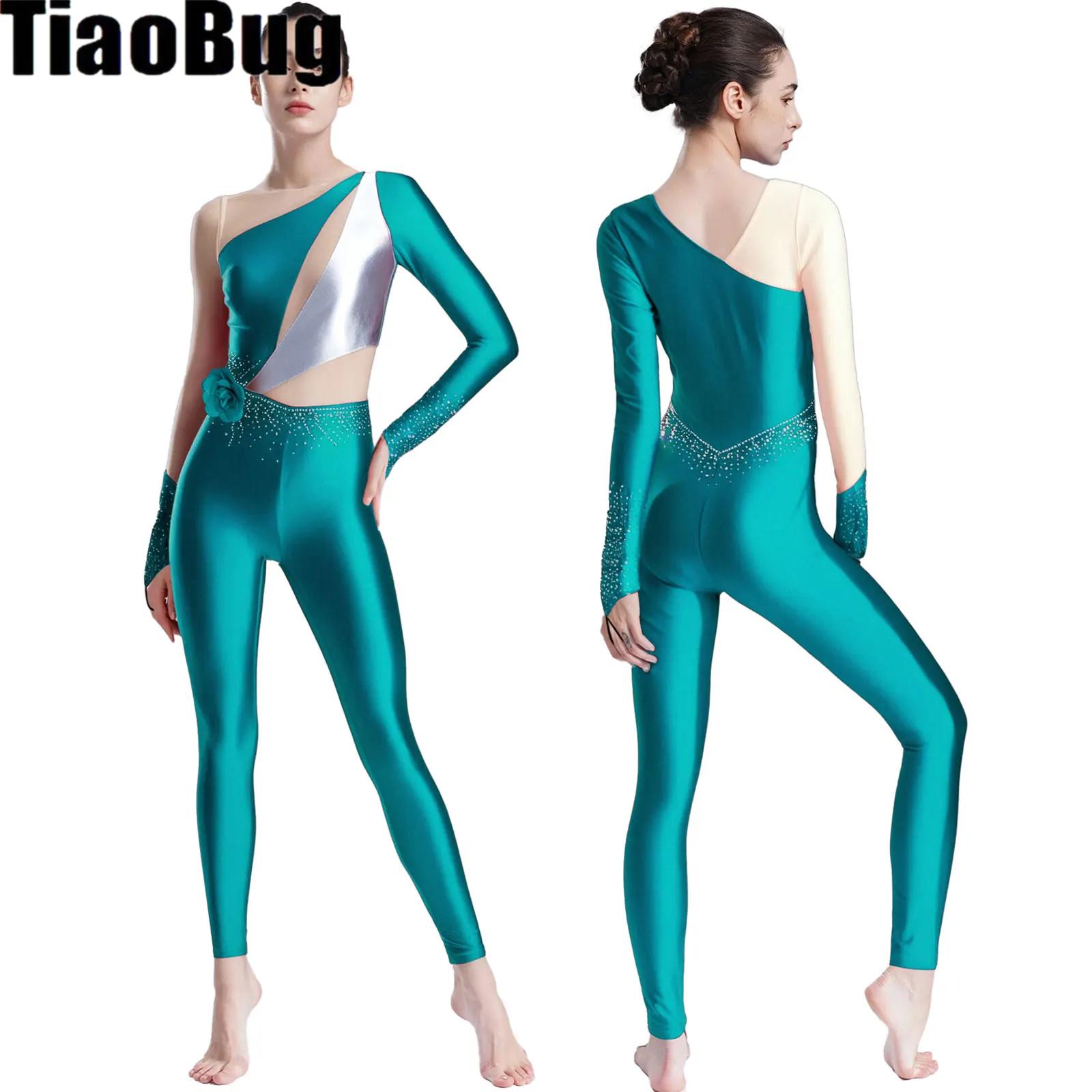 Rhinestone Banding Trim - Women Figure Skating Jumpsuit Metallic Shiny