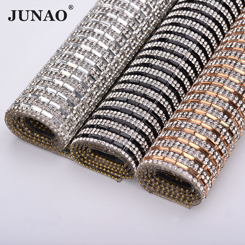 Hotfix Rhinestone Sheet - JUNAO 24*40cm Clear Black Hotfix Glass