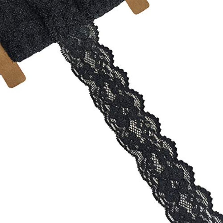 Lace Ribbon Trim - Lace Realm.5 inch Wide Black Stretch