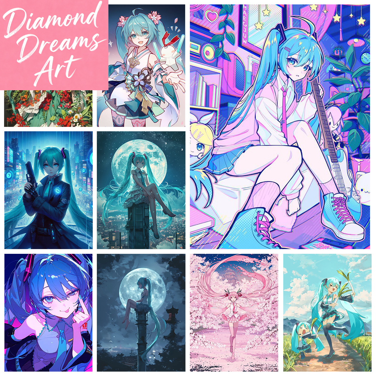 Embroidery Embellishments - Frameless,Singer Miku DIY Diamond Painting Kawaii