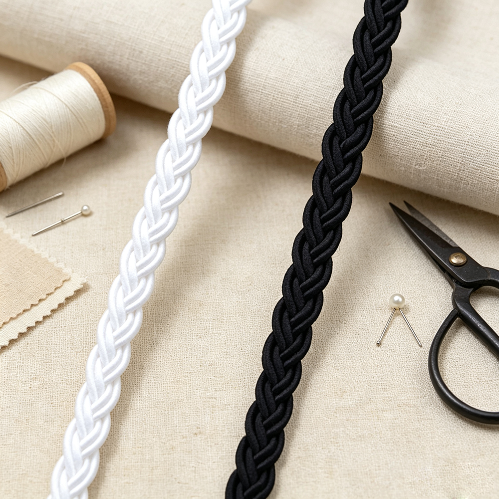 Cord Trim Twisted - 5m/16.4ft each pack Solid White Black