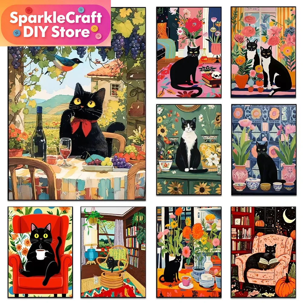 1pc frameless Cartoon Black Ca - Embroidery Embellishments ulasan dan harga