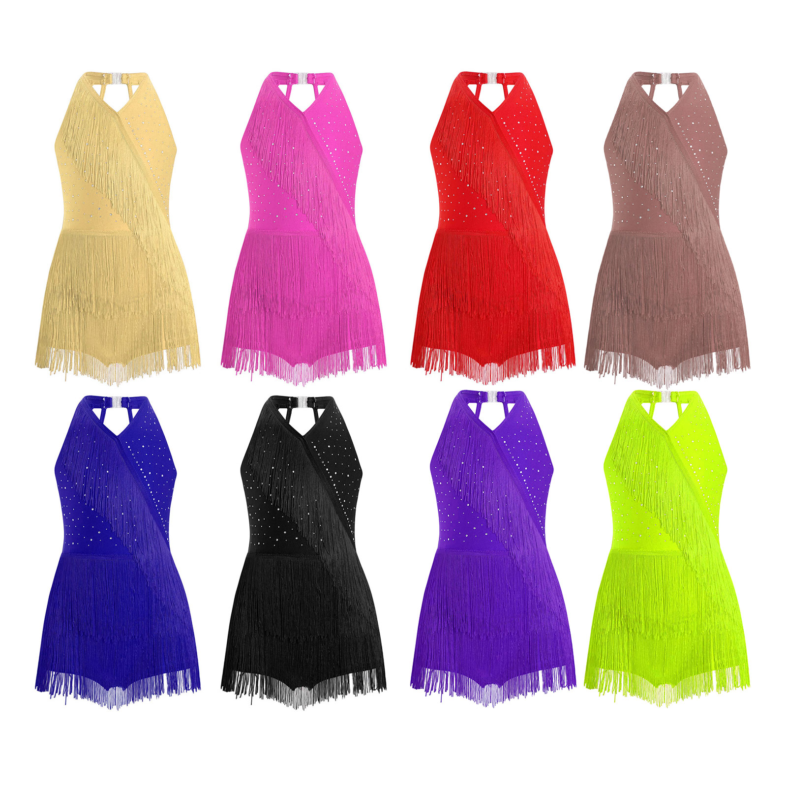 Kids Girls Latin Leotard Dress - Rhinestone Banding Trim ulasan dan harga