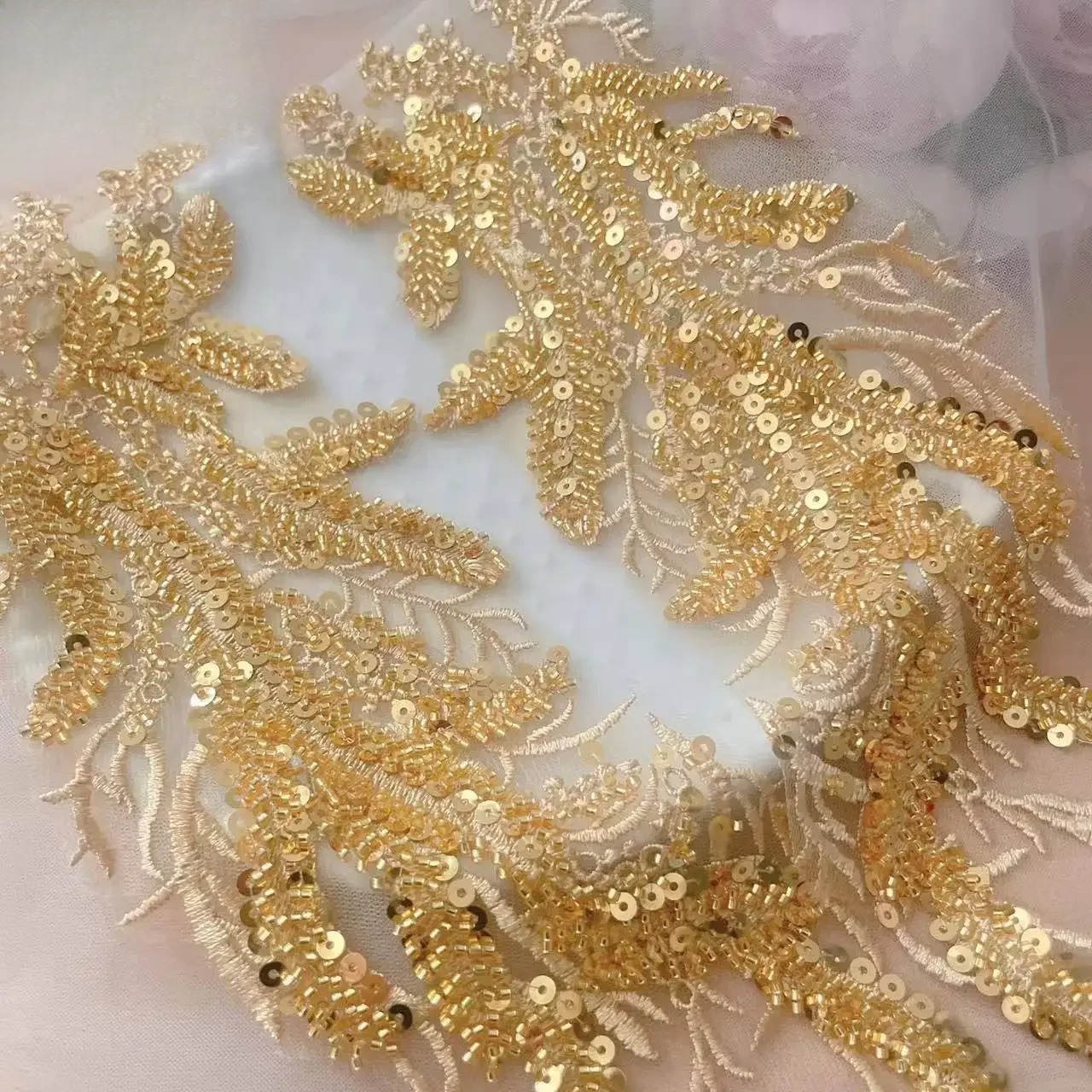 Beaded Sequins 3D Decals Mirro - Applique Patch Flower ulasan dan harga