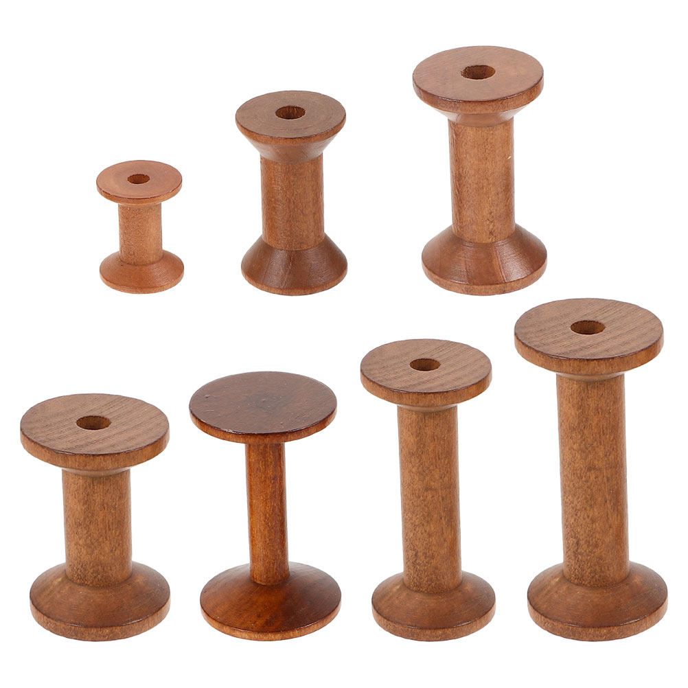 7Pcs Wooden Winding Spools Vin - Embroidery Craft ulasan dan harga