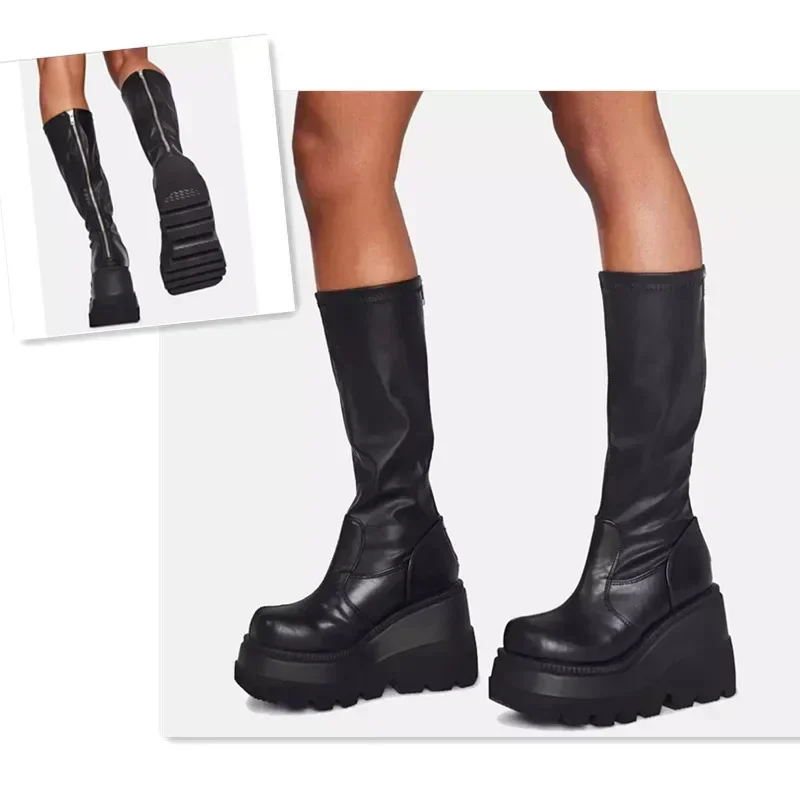 Punk Women Platform Boots Elas - Guipure Lace Panel ulasan dan harga