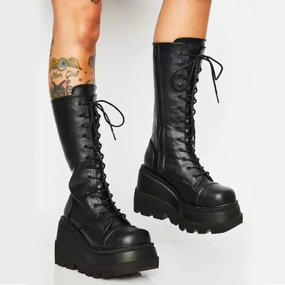 Punk Women Platform Boots Elas - Guipure Lace Panel ulasan dan harga