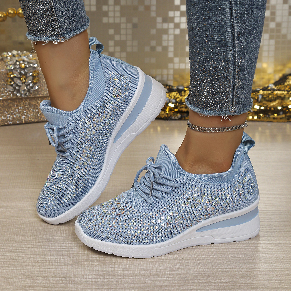 Glitter Rhinestone Knit Mesh W - Crystal Mesh Fabric ulasan dan harga