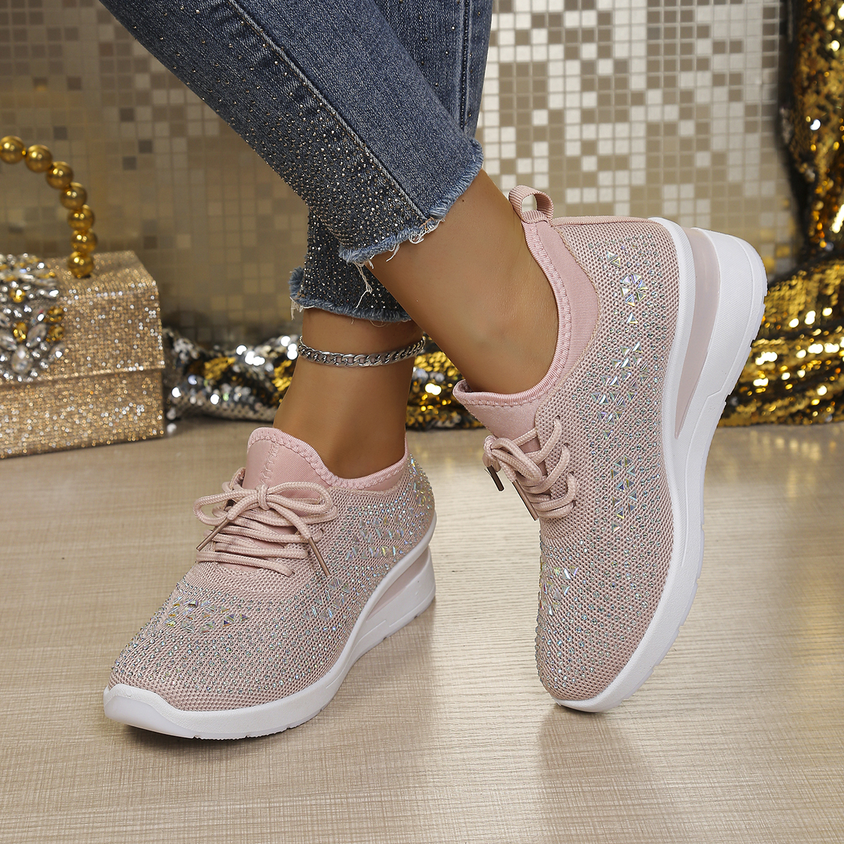 Glitter Rhinestone Knit Mesh W - Crystal Mesh Fabric ulasan dan harga