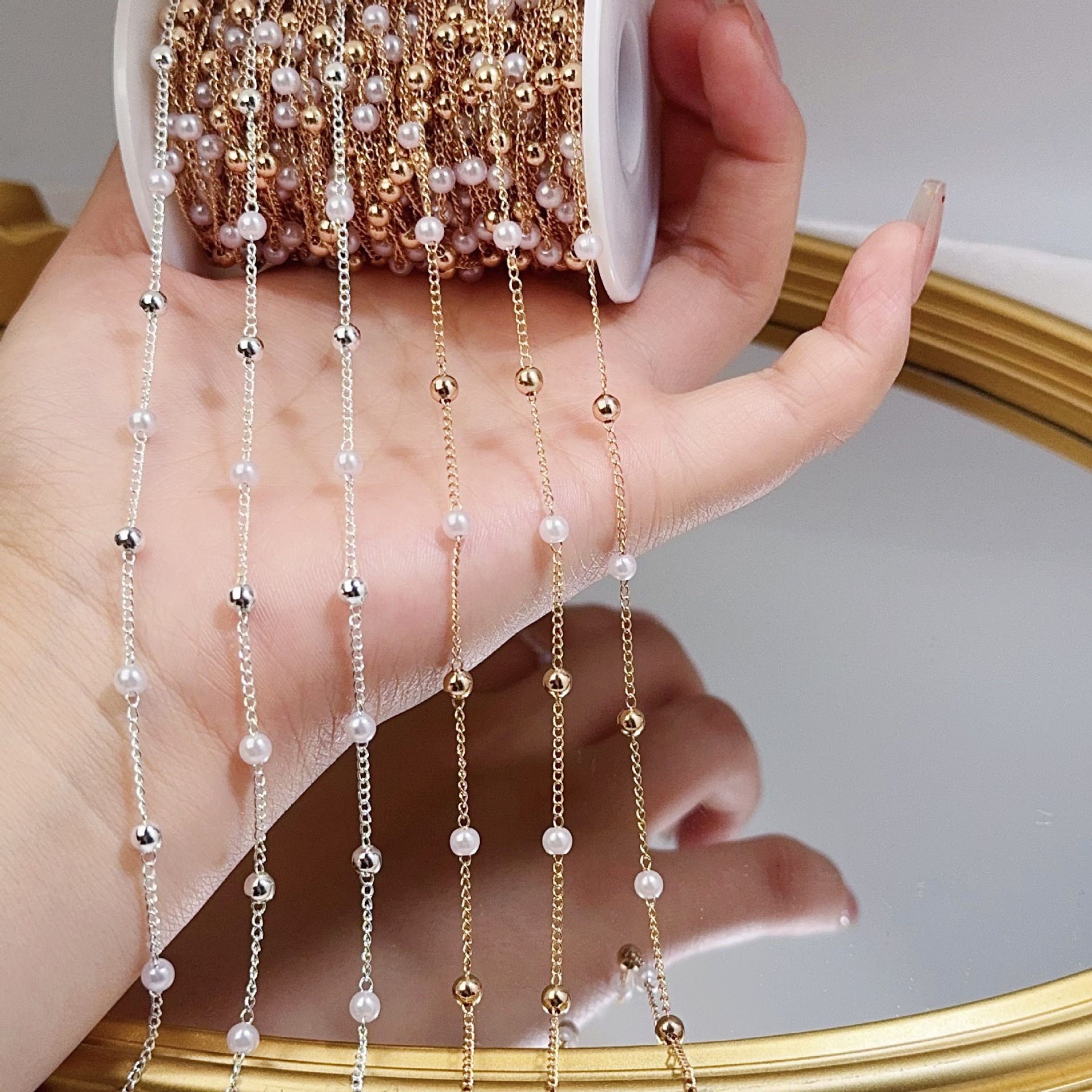 0.5/1/2M Pearl Copper Bead Cha - Pearl Trim Chain ulasan dan harga