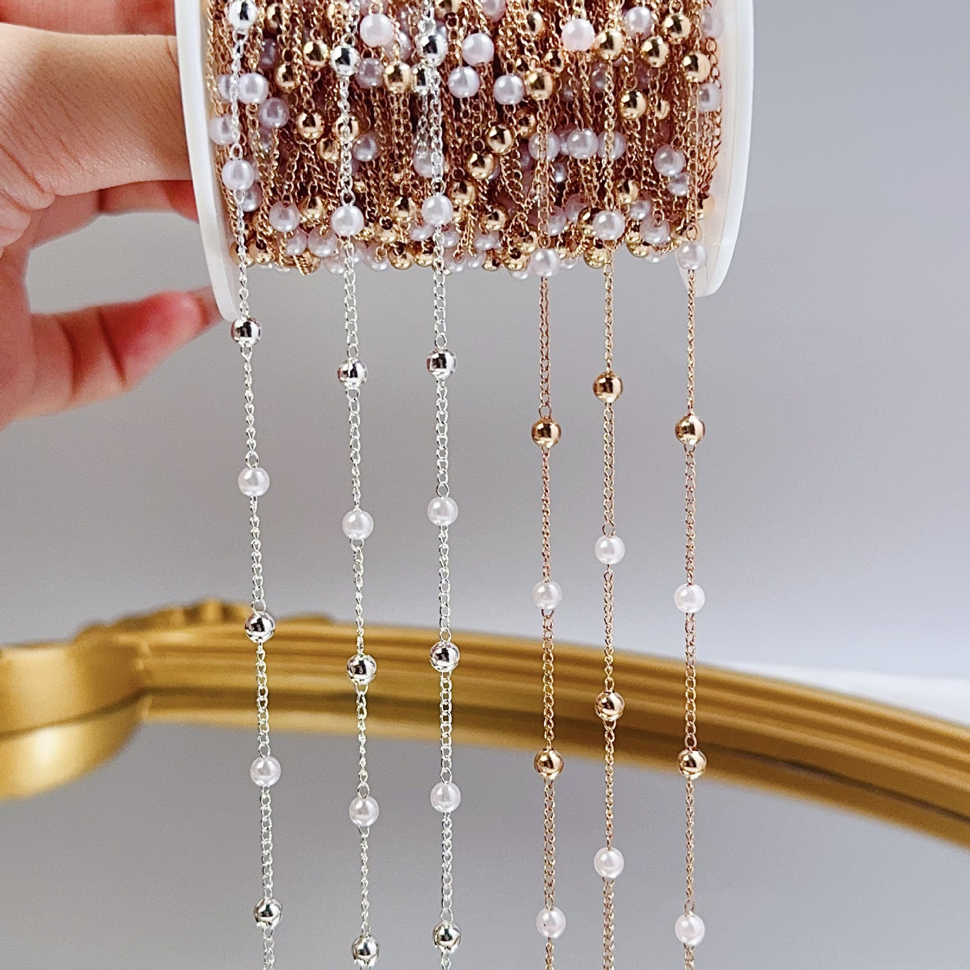 0.5/1/2M Pearl Copper Bead Cha - Pearl Trim Chain ulasan dan harga