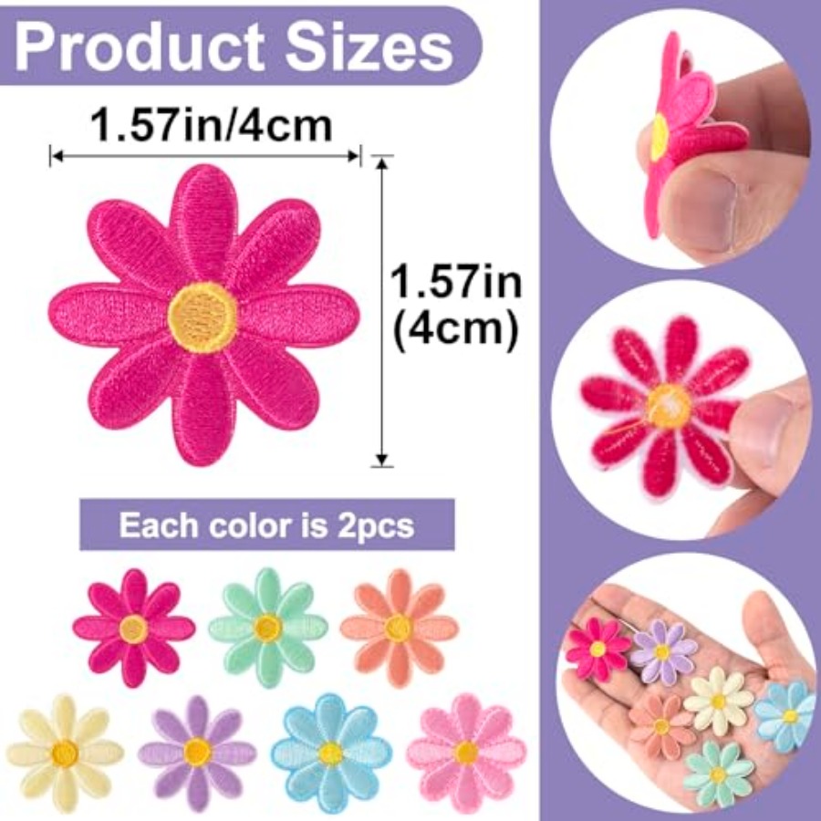 14 Pcs Flower Iron on Patches, - Applique Patch Flower ulasan dan harga