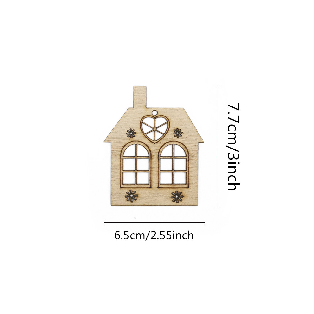 10pcs Wooden Hollow House Cuto - Christmas Craft Embellishment ulasan dan harga