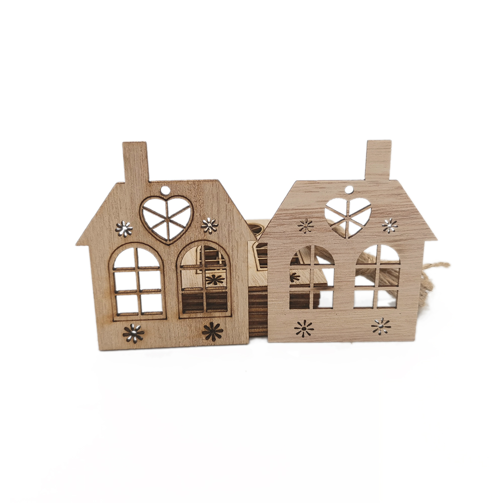 10pcs Wooden Hollow House Cuto - Christmas Craft Embellishment ulasan dan harga