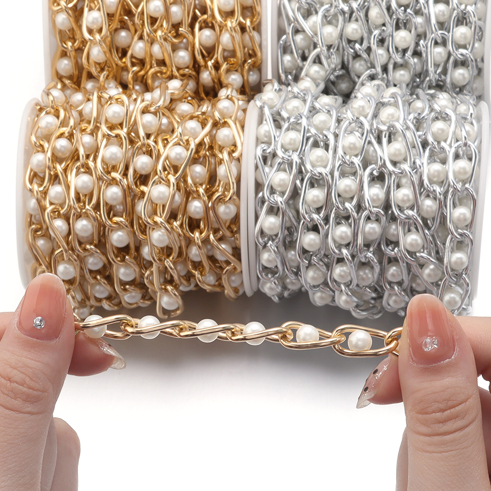 5Yards/Roll Beaded Chain Imita - Pearl Trim Chain ulasan dan harga