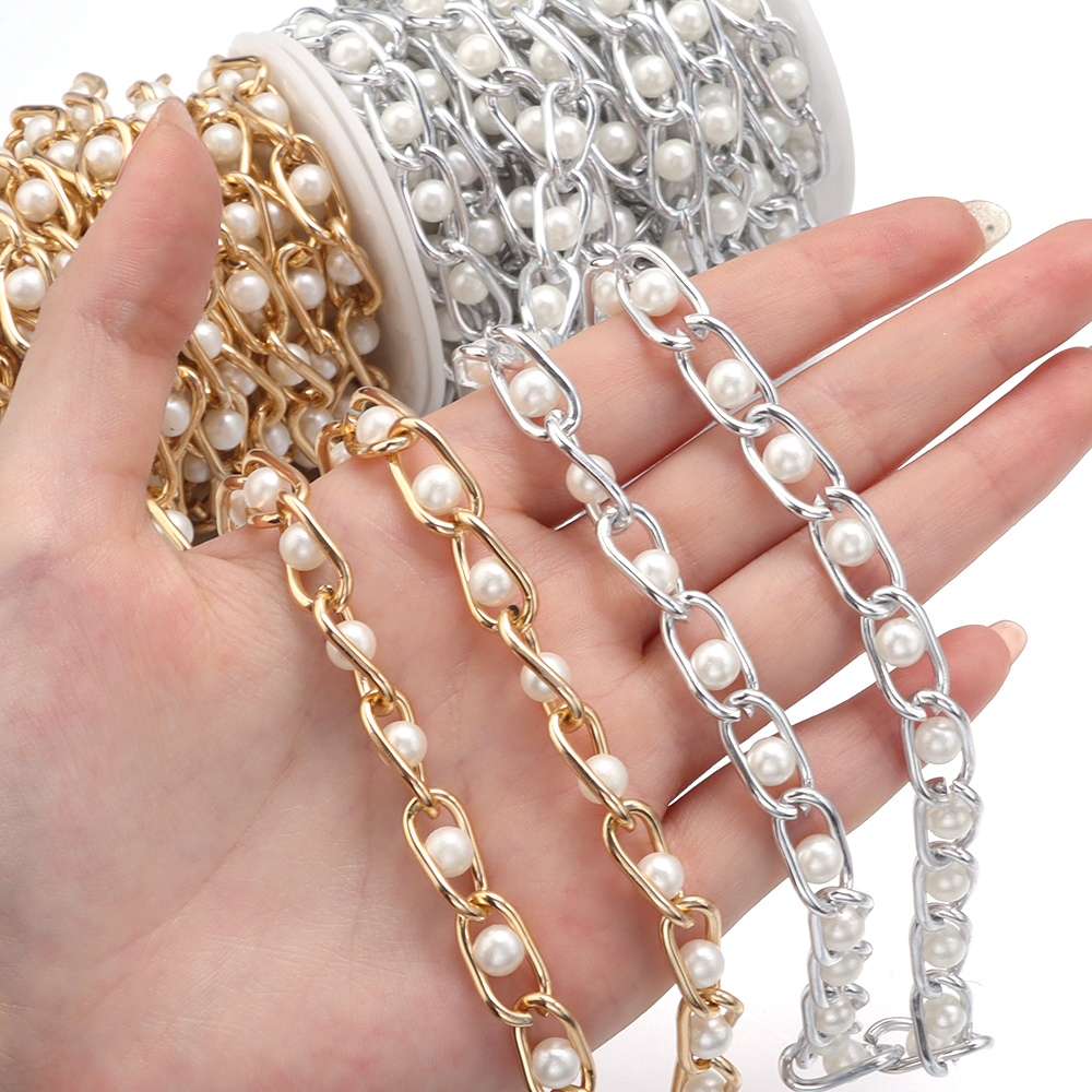 5Yards/Roll Beaded Chain Imita - Pearl Trim Chain ulasan dan harga