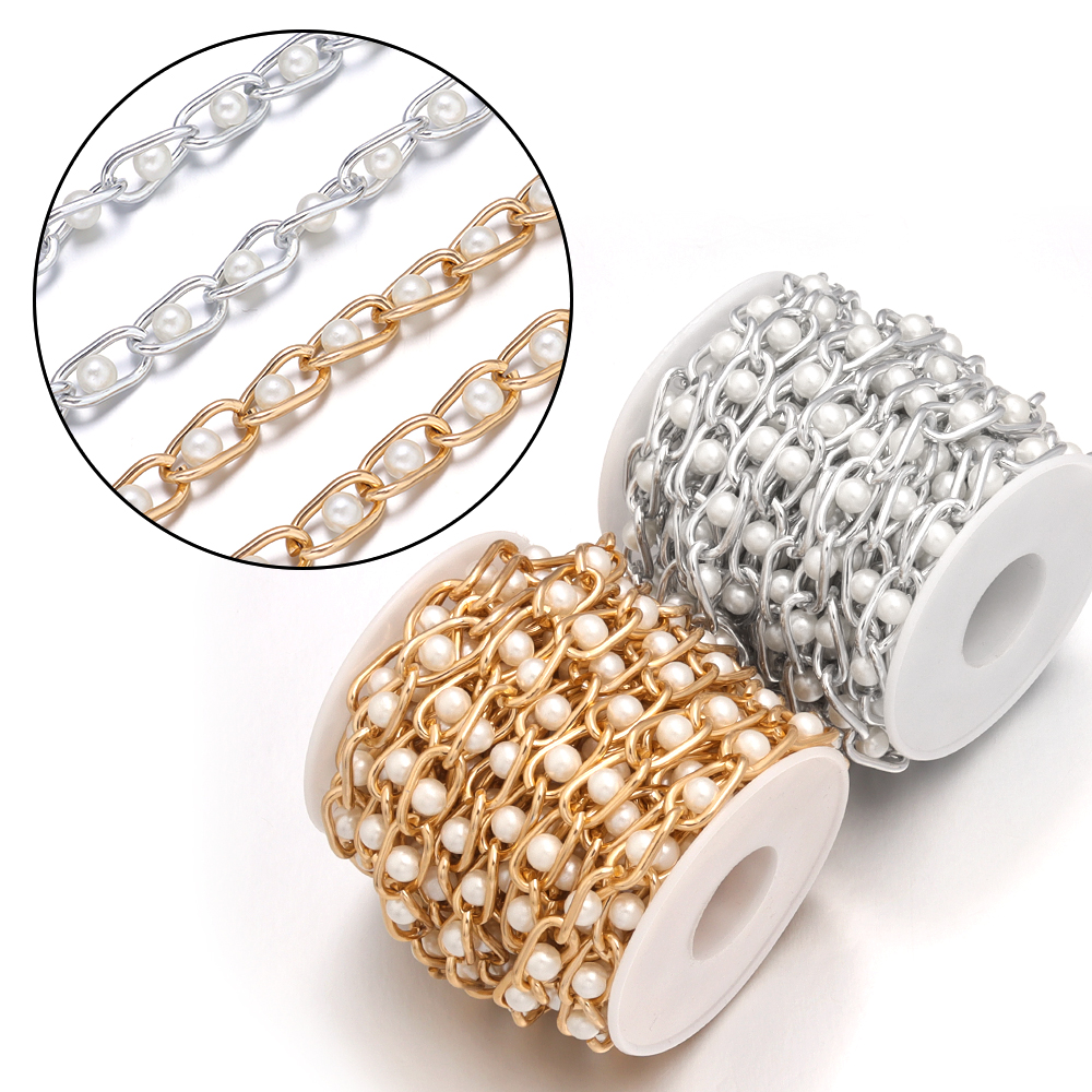 5Yards/Roll Beaded Chain Imita - Pearl Trim Chain ulasan dan harga