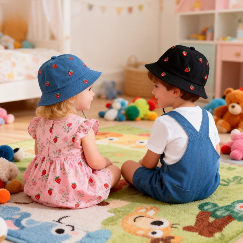Girl Fisherman Hat with Strawb - Embellish Knit ulasan dan harga