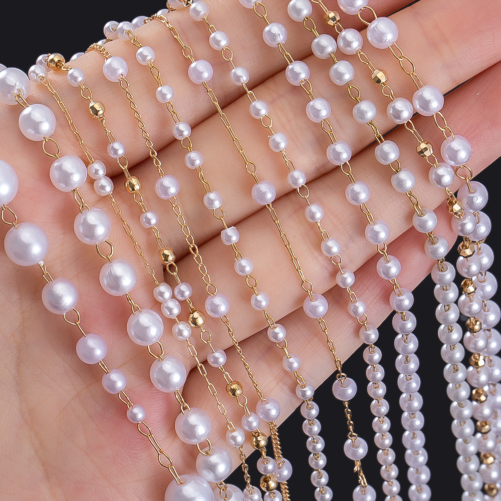 1M Stylish Multi-Style Copper  - Pearl Trim Chain ulasan dan harga
