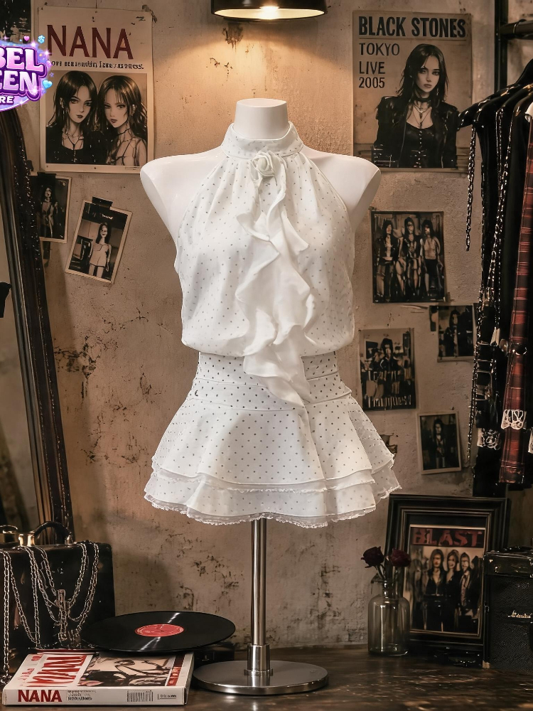 French Sweet Polka Dot 2 Piece - Elastic Lace Trim ulasan dan harga