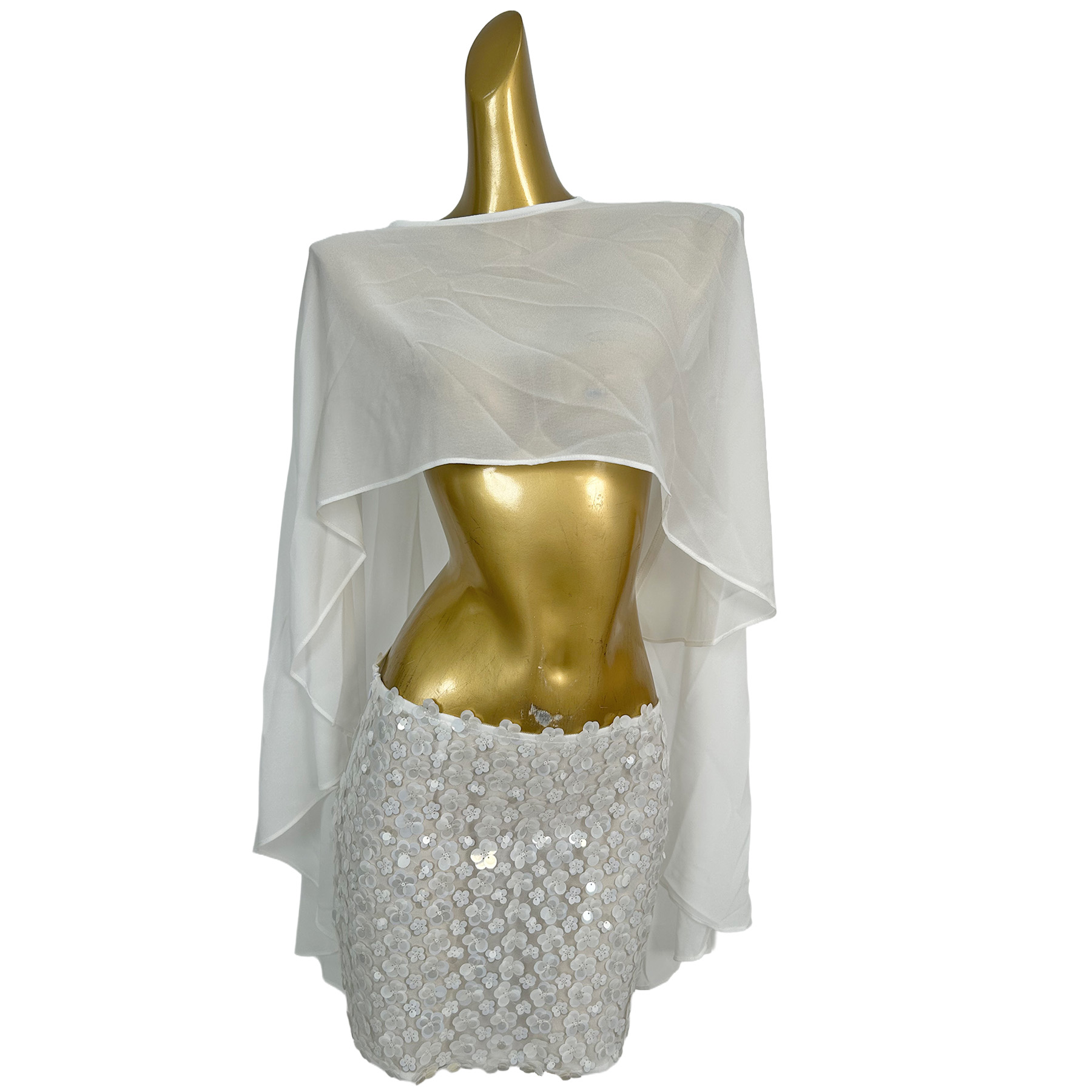 Chuju White Chiffon Cape with  - Embellish Knit ulasan dan harga