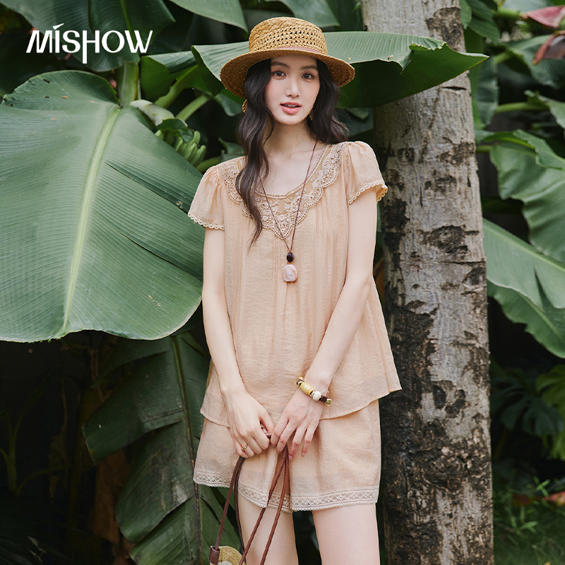 MISHOW Lace Round Neck Top Sho - Elastic Lace Trim ulasan dan harga