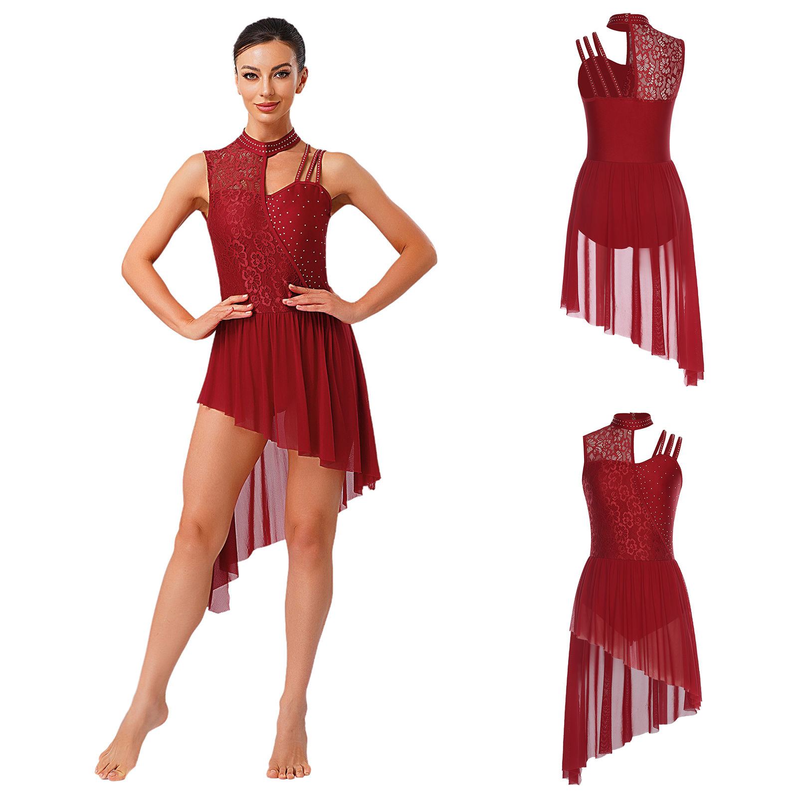 Women Lyrical Dance Dress Flor - Rhinestone Banding Trim ulasan dan harga
