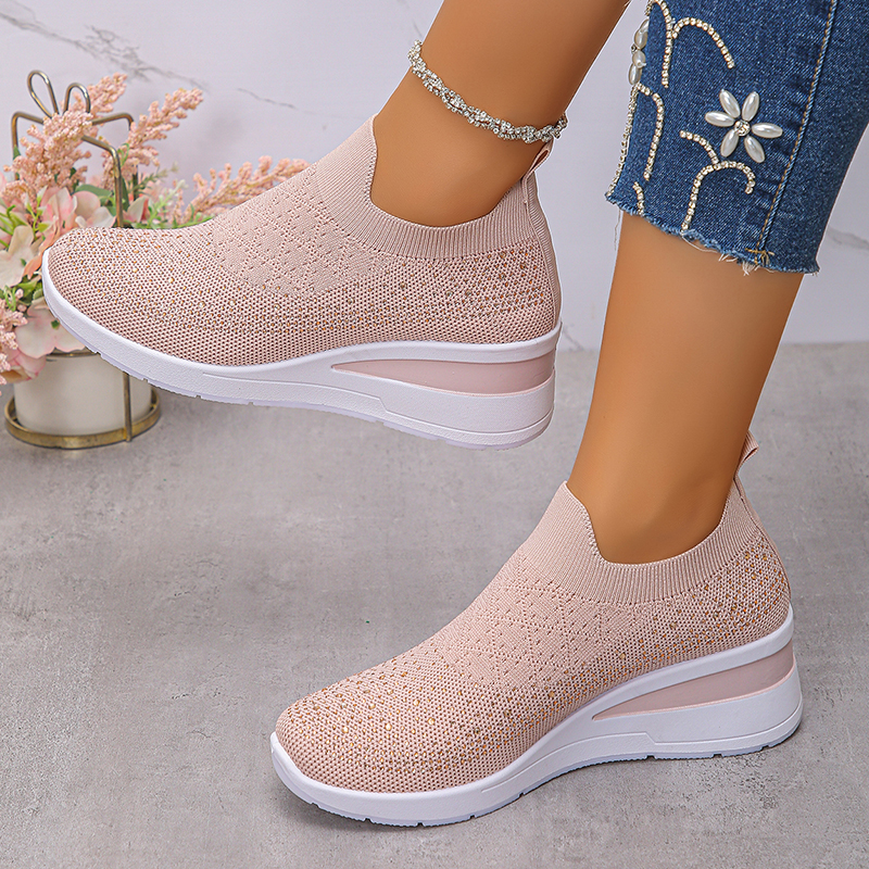 Rhinestone Decor Wedge Sneaker - Crystal Mesh Fabric ulasan dan harga