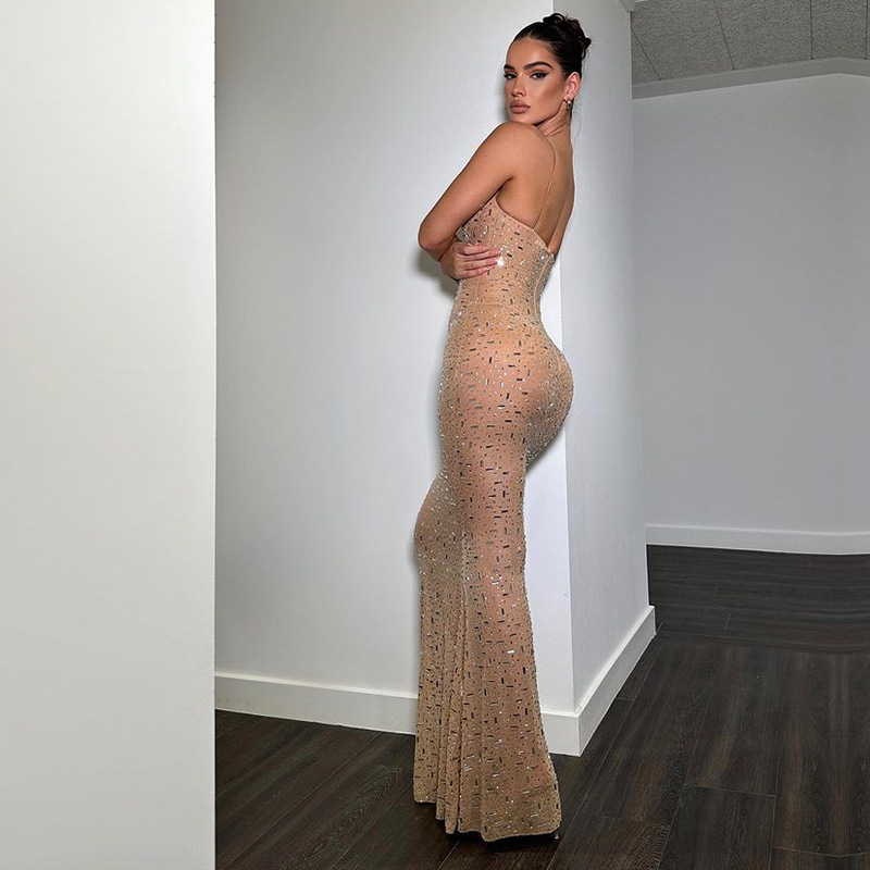 Sexy Strapless Bodycon Dress w - Crystal Mesh Fabric ulasan dan harga