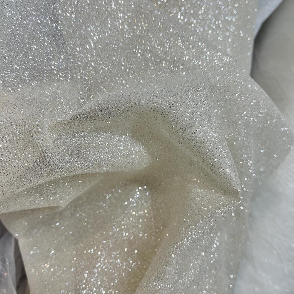 Ivory silver glitters and is c - Crystal Mesh Fabric ulasan dan harga