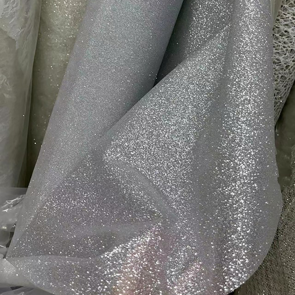 Ivory silver glitters and is c - Crystal Mesh Fabric ulasan dan harga