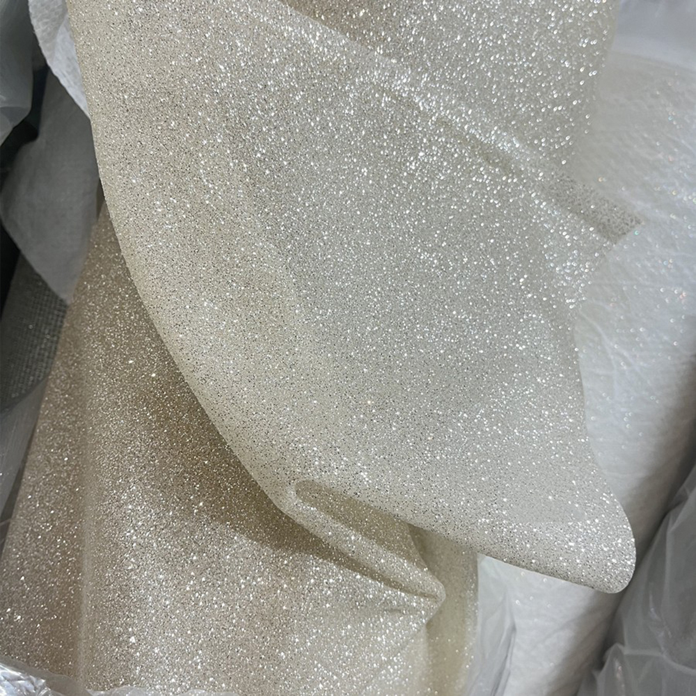 Ivory silver glitters and is c - Crystal Mesh Fabric ulasan dan harga